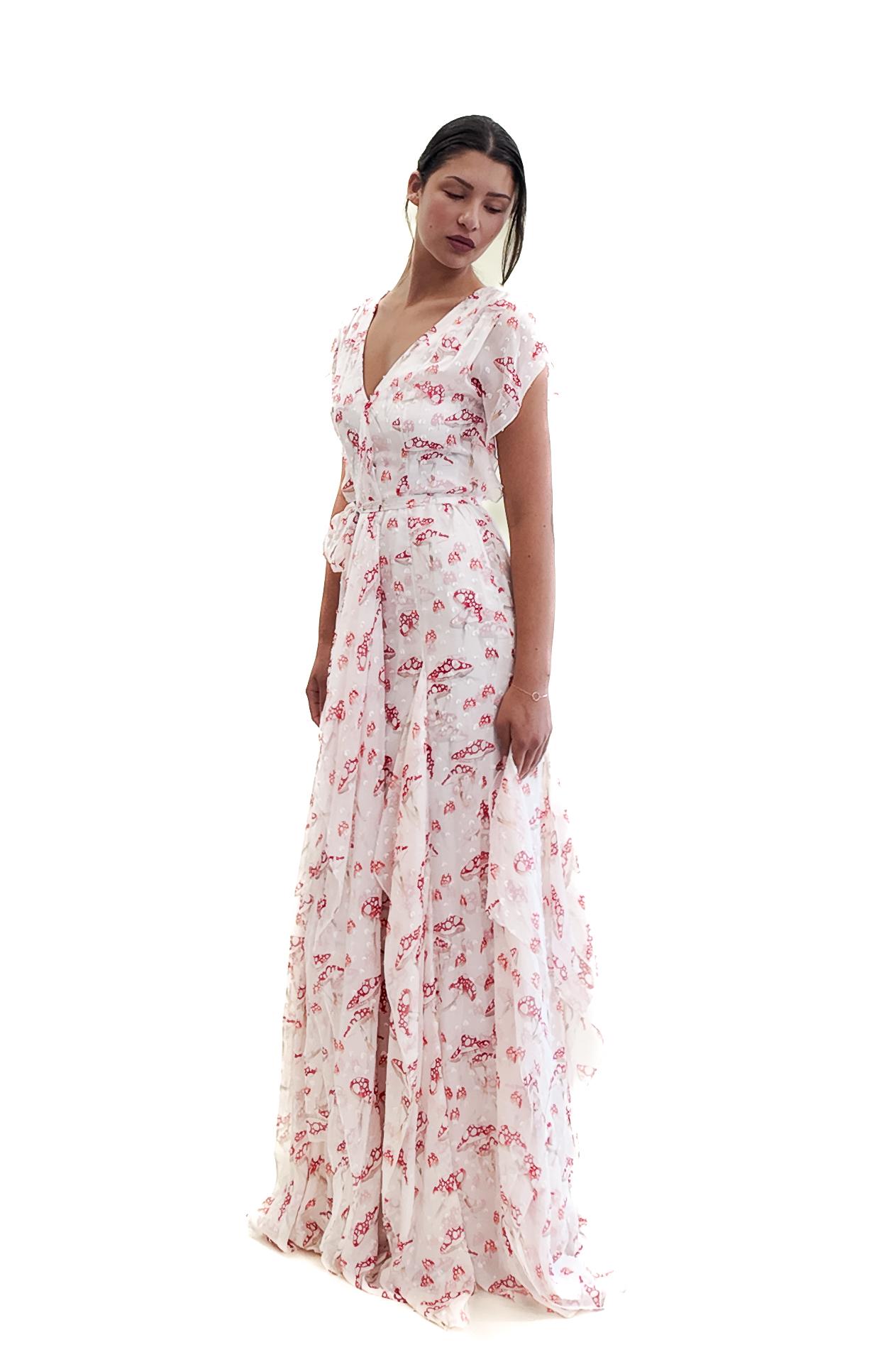 Carolina Herrera Cruise 2012 Seidenkleid mit Pilzprint (Beige) im Angebot