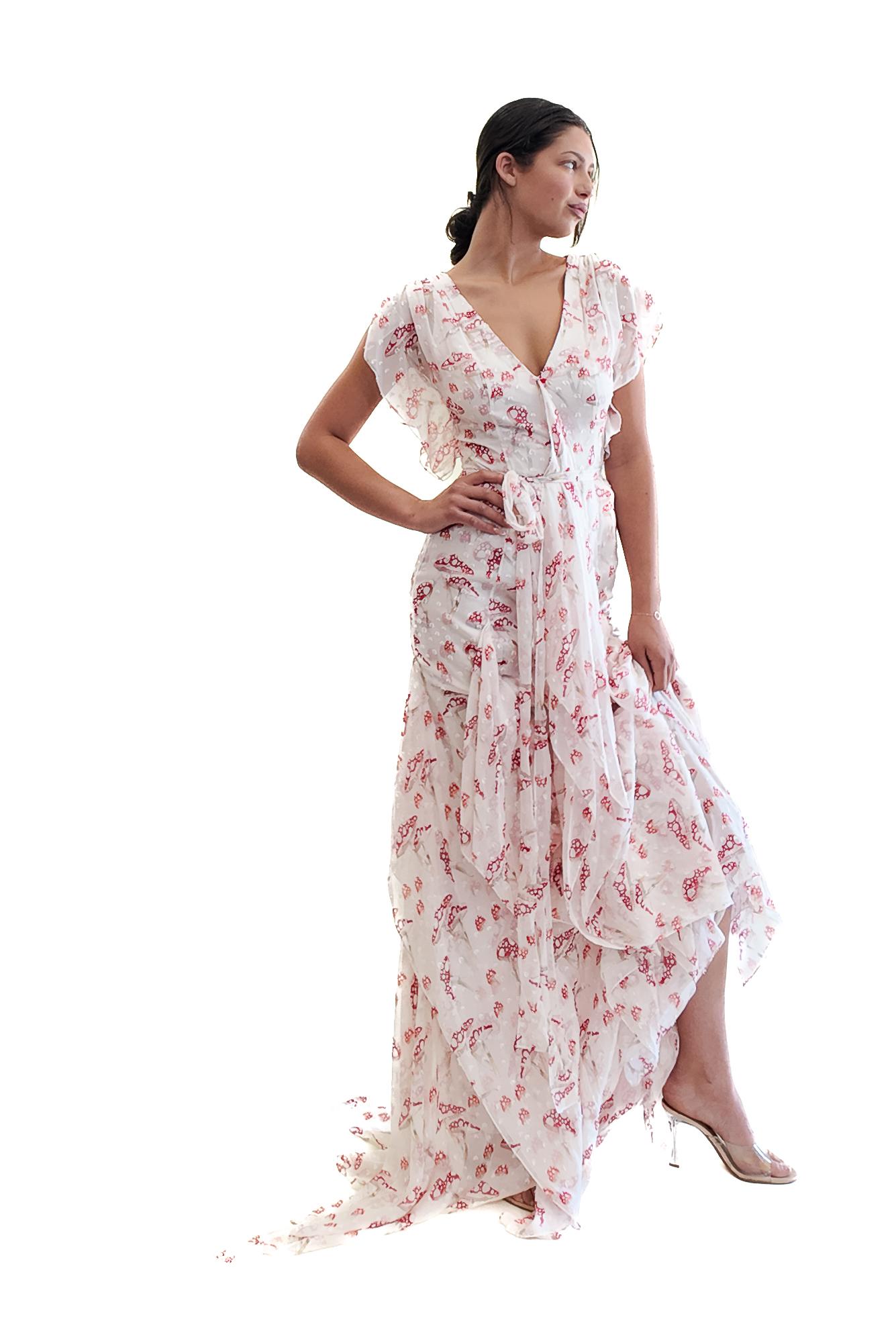 Carolina Herrera Cruise 2012 Seidenkleid mit Pilzprint im Angebot 1