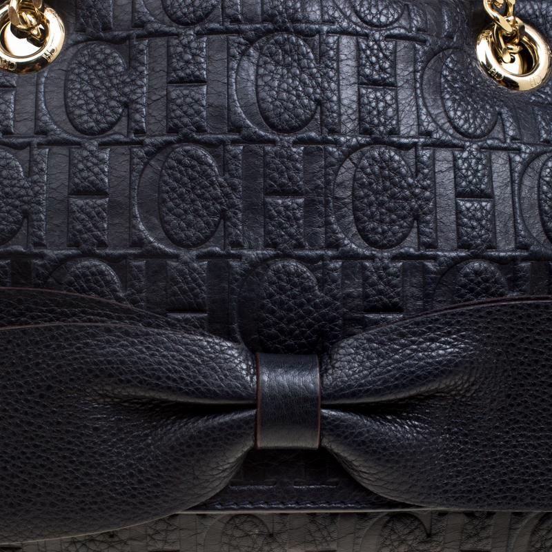 Carolina Herrera Dark Blue Monogram Leather Audrey Shoulder Bag 2