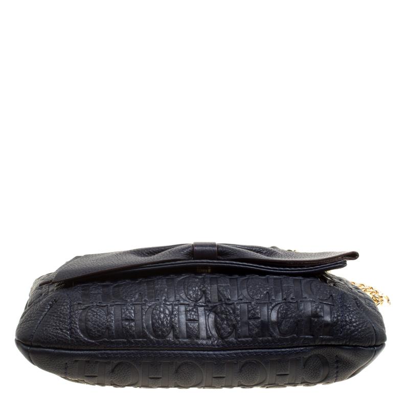 Carolina Herrera Dark Blue Monogram Leather Audrey Shoulder Bag 3