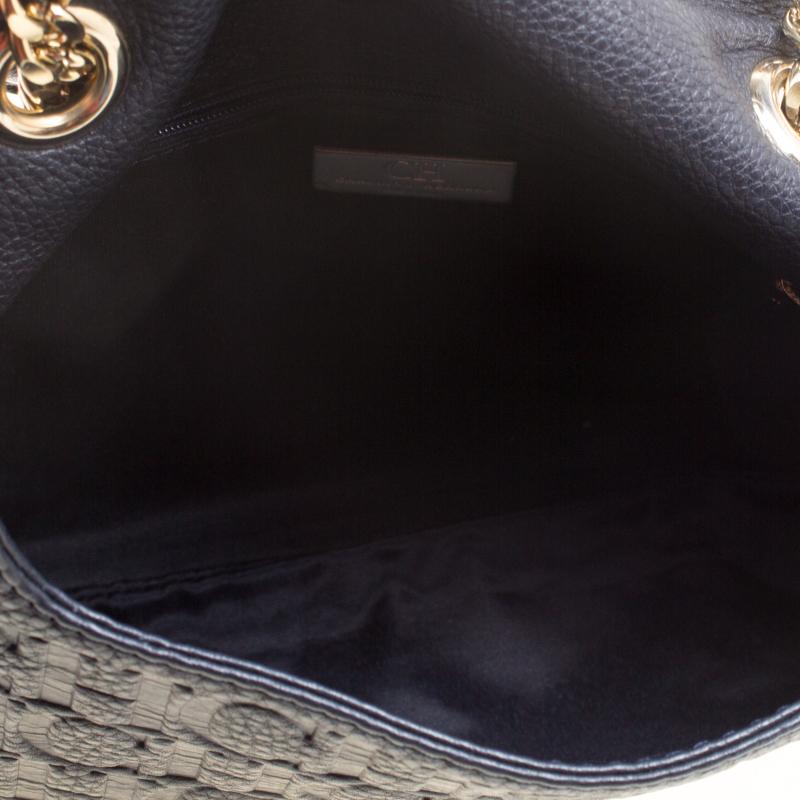 Carolina Herrera Dark Blue Monogram Leather Audrey Shoulder Bag 4