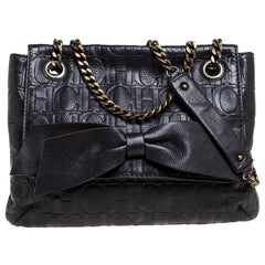 Carolina Herrera Dark Brown Embossed Leather Audrey Shoulder Bag