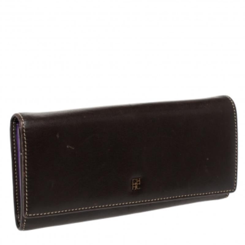 Cartera Continental con Solapa Marrón Oscuro Carolina Herrera en venta 3