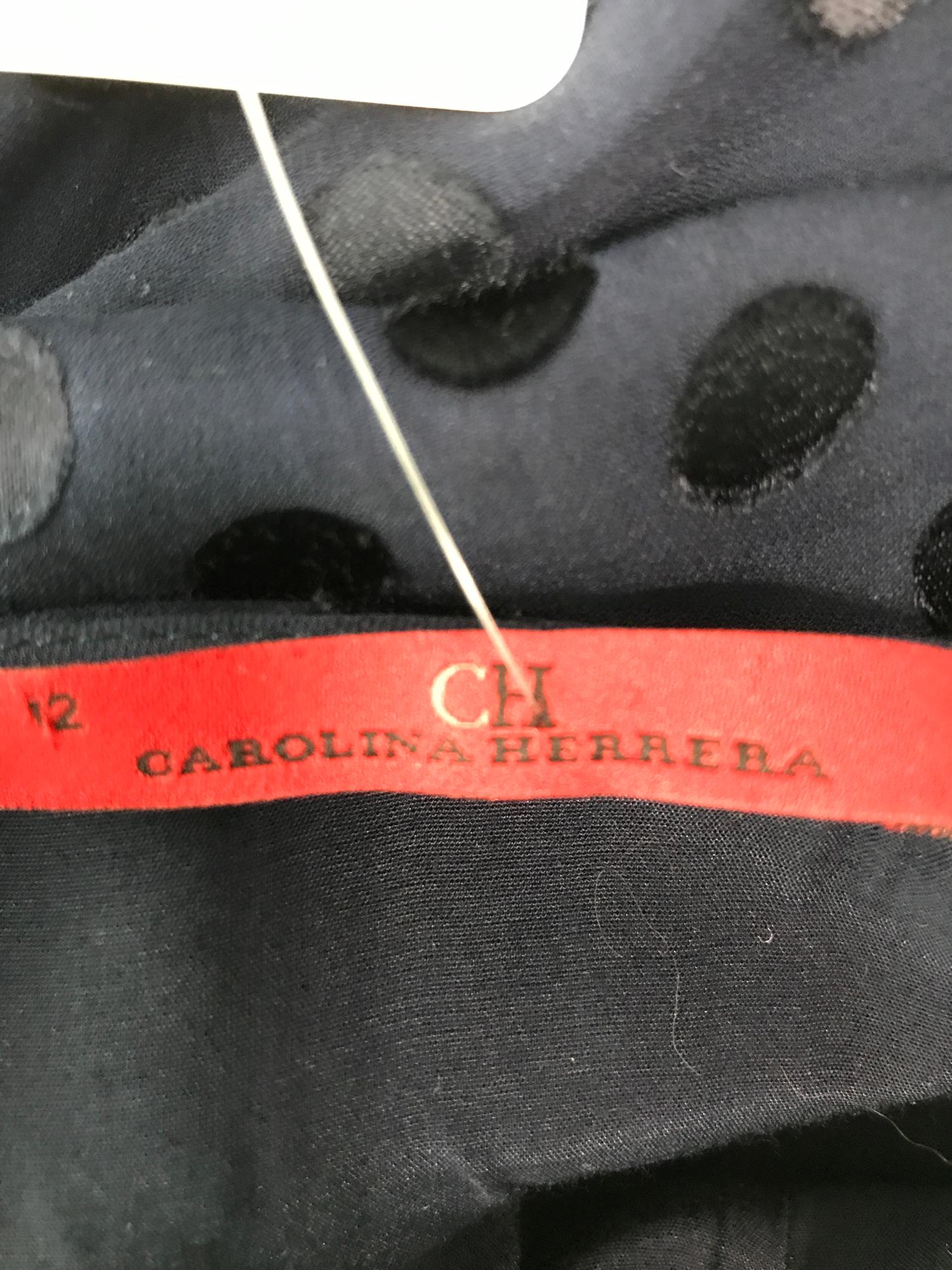 Carolina Herrera Dark Navy Dot Voided Velvet Ruffle Sleeve Top 6