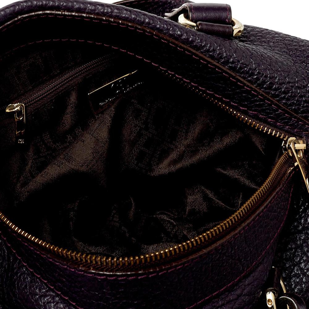 Carolina Herrera Dark Purple Grained Leather Boston Bag For Sale 2
