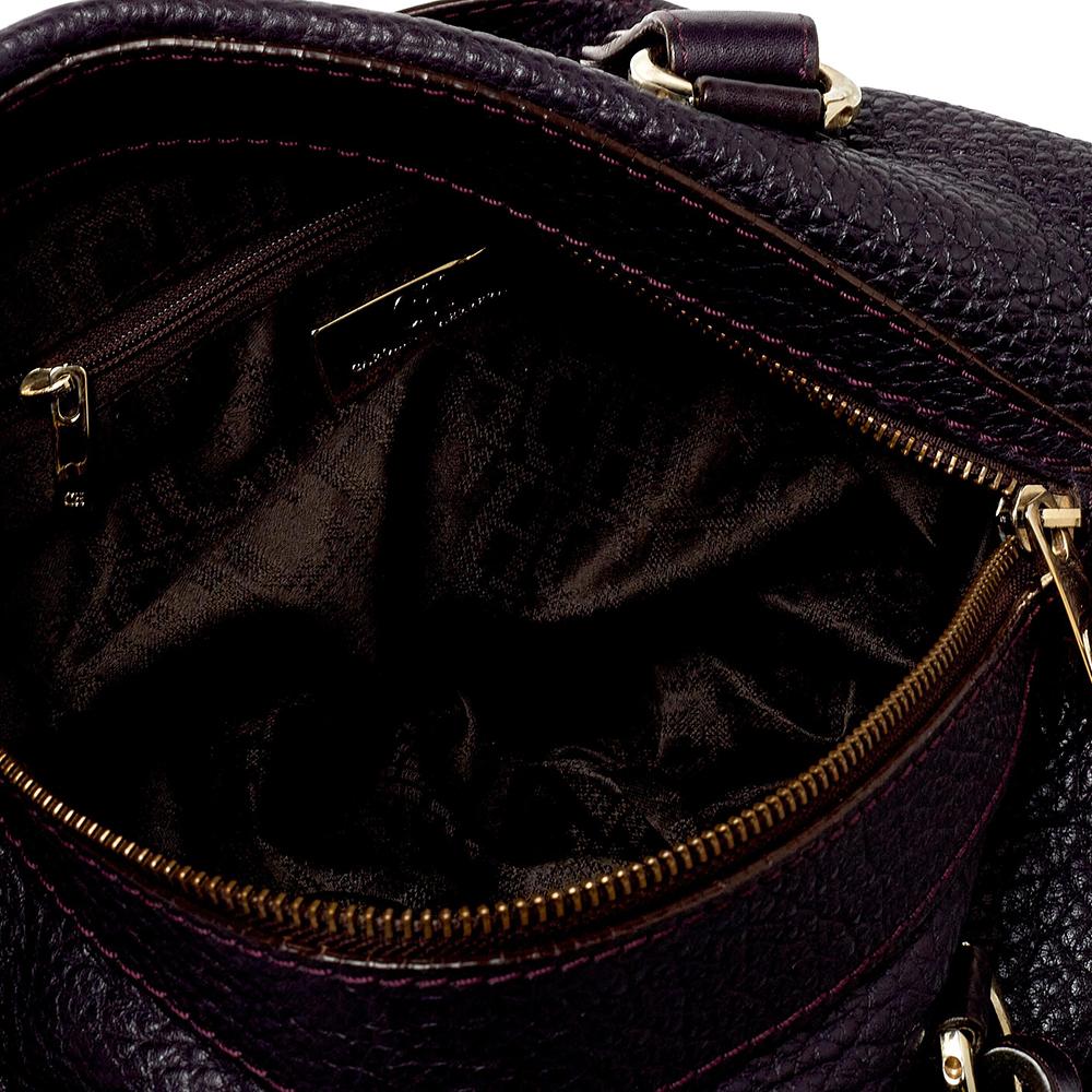 Carolina Herrera Borsa Boston in pelle granulata viola scuro 5