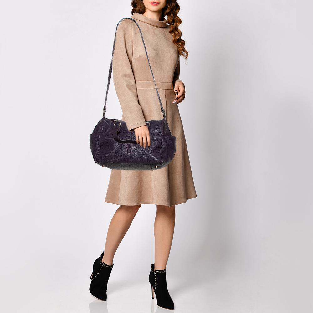 Nero Carolina Herrera Borsa Boston in pelle granulata viola scuro