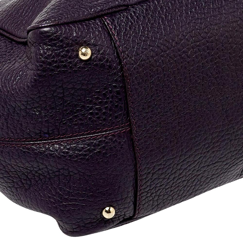 Black Carolina Herrera Dark Purple Grained Leather Boston Bag For Sale