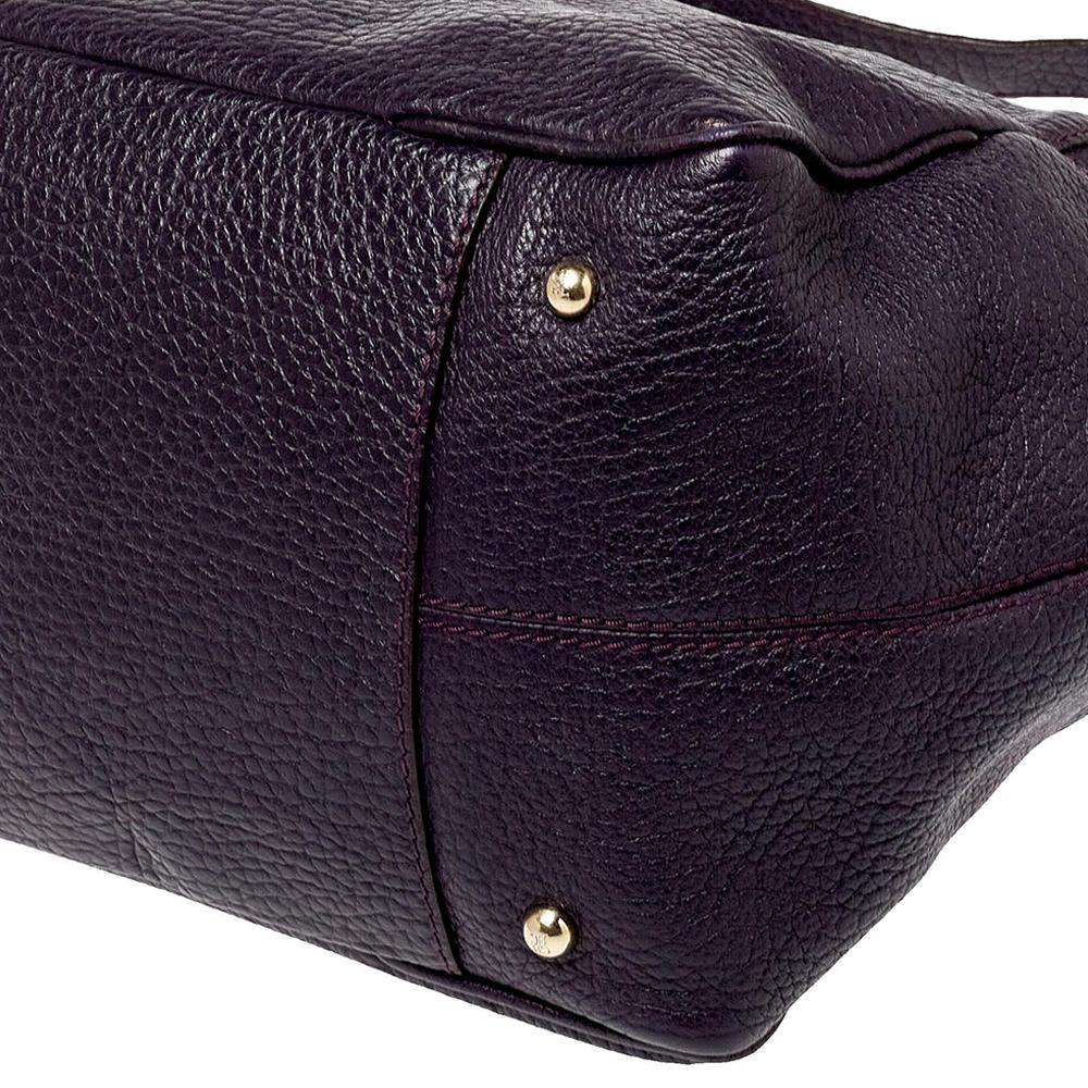 Women's Carolina Herrera Dark Purple Grained Leather Boston Bag For Sale