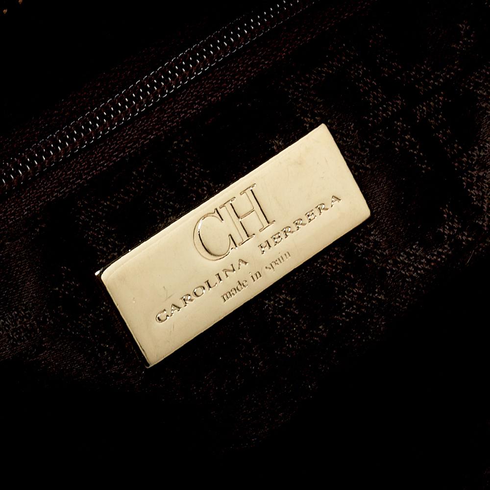 Carolina Herrera Borsa Boston in pelle granulata viola scuro 4
