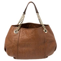 Carolina Herrera Embossed Leather Chain Hobo