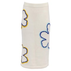 Carolina Herrera Embroidered Midi Skirt in Ecru Wool