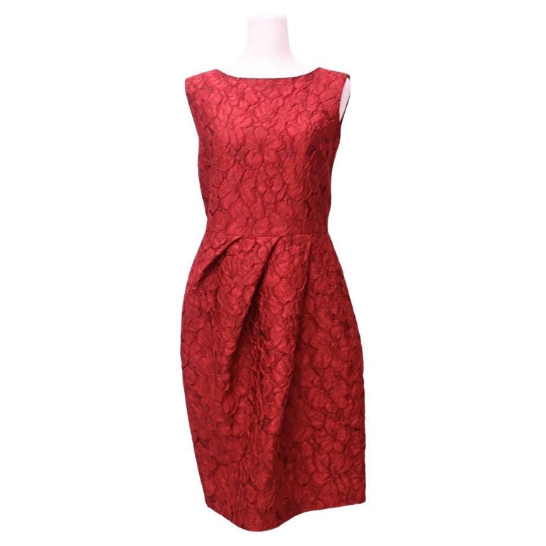 Carolina Herrera Red Floral Jacquard Sleeveless Cocktail Dress - EU 38 For  Sale at 1stDibs