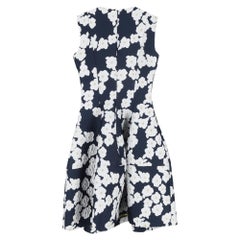 Carolina Herrera Floral Print Knee-Length Dress in Navy and White Polyester