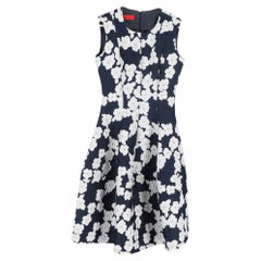 Carolina Herrera Floral Print Knee-Length Dress in Navy and White Polyester