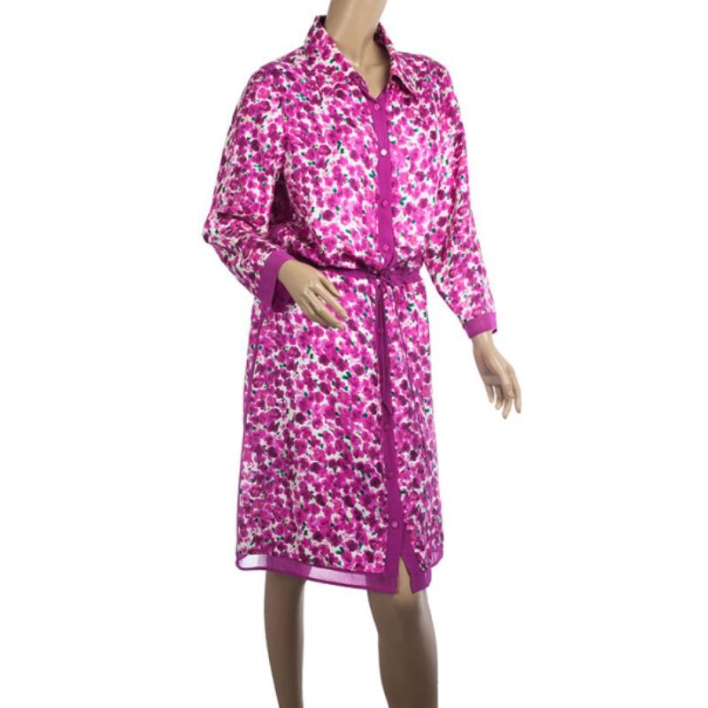 Purple Carolina Herrera Floral Print Shirt Dress L