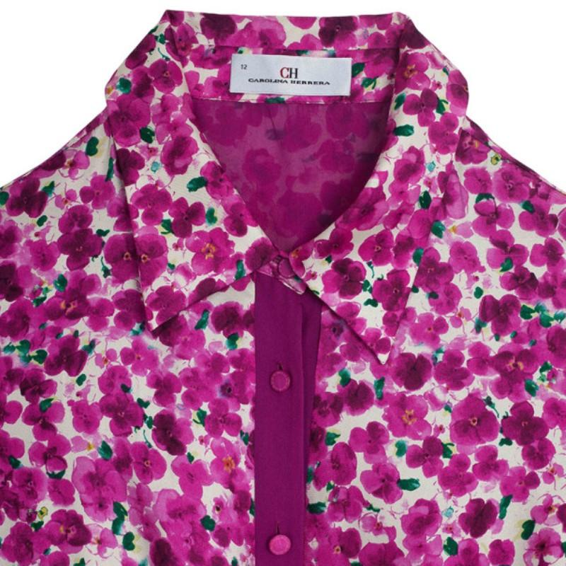 Carolina Herrera Floral Print Shirt Dress L In Excellent Condition In Dubai, Al Qouz 2
