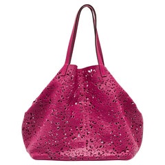 Carolina Herrera Fuchsia Butterfly Cut Leather Tote