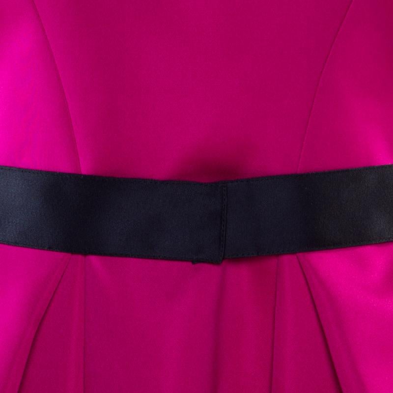 Women's Carolina Herrera Fuchsia Sleeveless Belted Fit and Flare Dress S