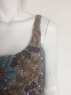 Carolina Herrera gold and blue beaded floral top and skirt ensemble