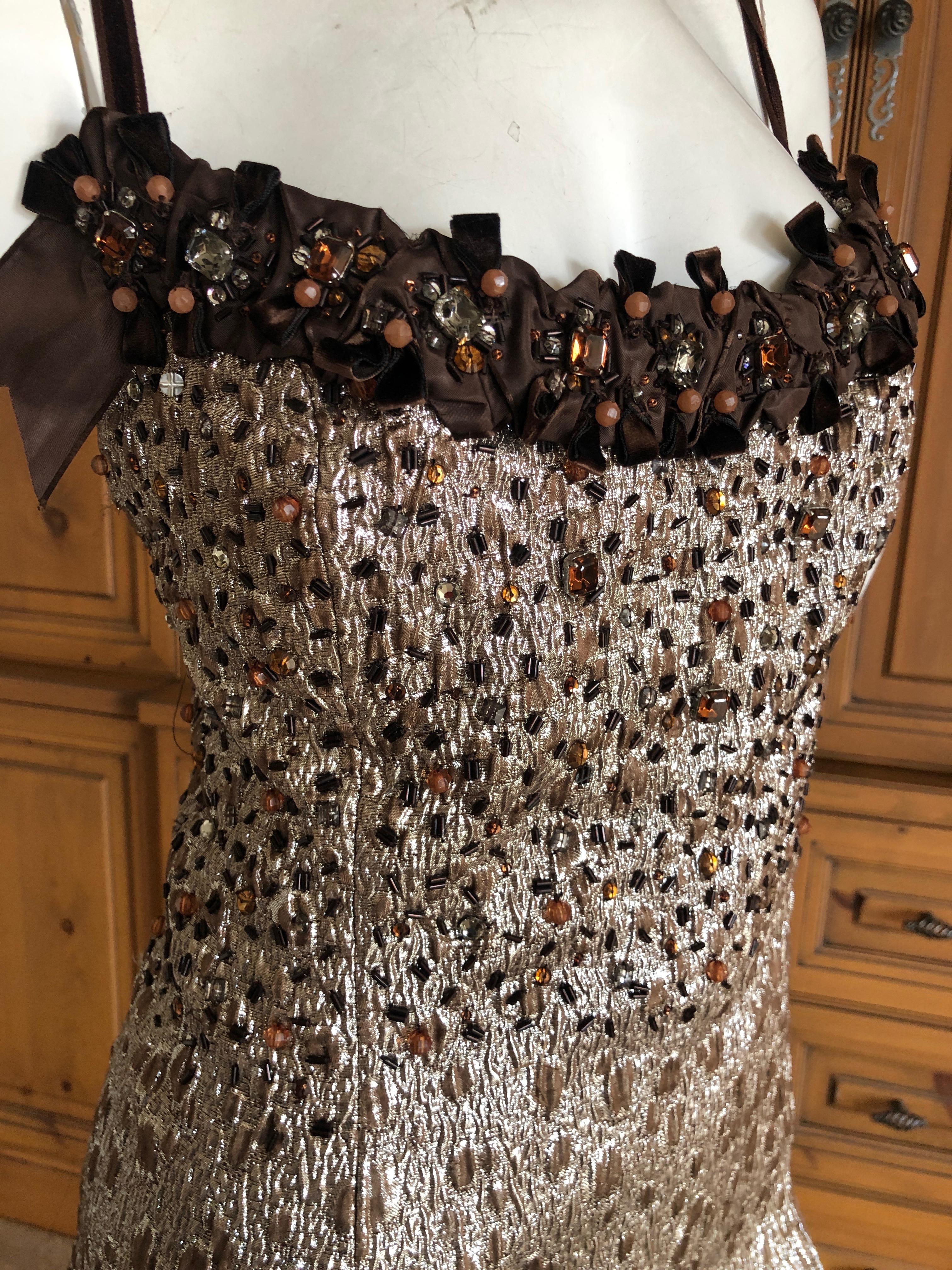 Carolina Herrera Gold Embellished Evening Gown in Hard to Find Size 14 In Excellent Condition For Sale In Cloverdale, CA