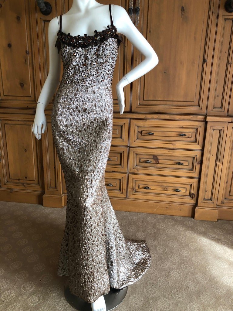Carolina Herrera Gold Embellished Evening Gown in Hard to Find Size 14 ...