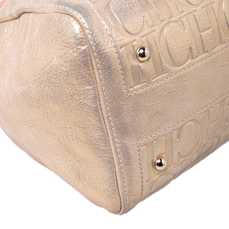 Carolina Herrera Gold Metallic Monogram Leather Andy Boston Bag 5