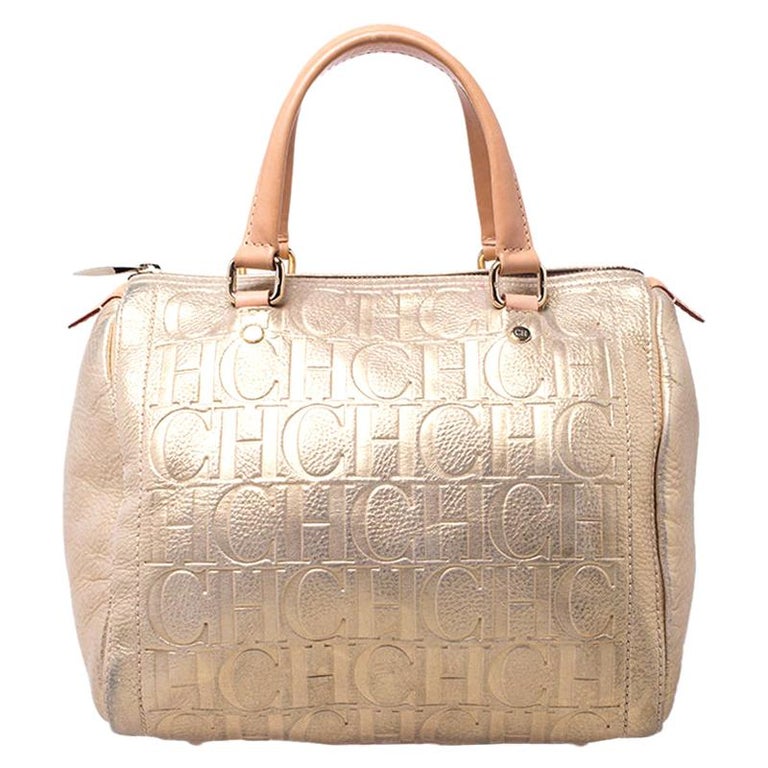 Carolina Herrera Gold Metallic Monogram Leather Andy Boston Bag For ...