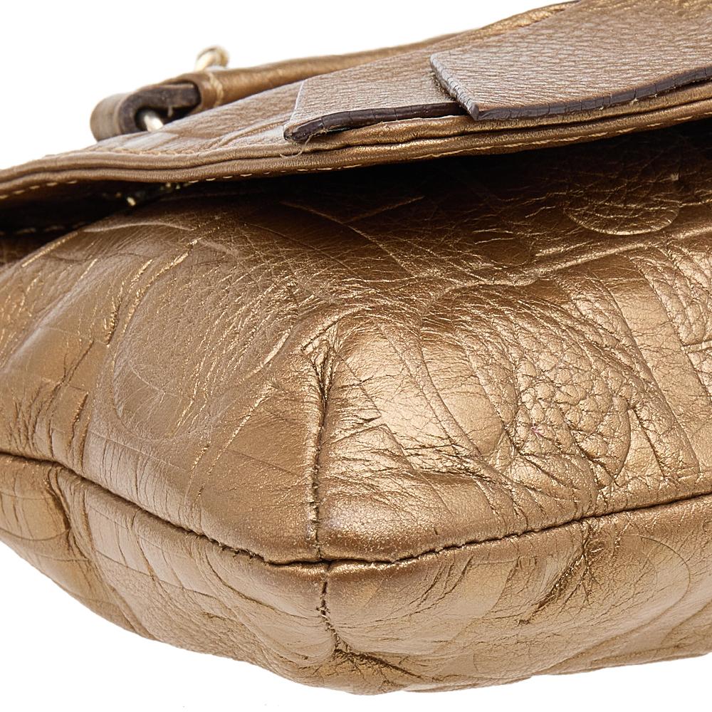 Carolina Herrera Gold Monogram Embossed Leather Audrey Bow Shoulder Bag 2