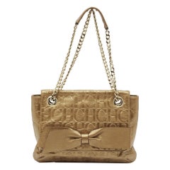 Carolina Herrera Gold Monogram Leather Audrey Shoulder Bag