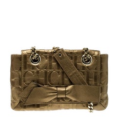 Carolina Herrera Gold Monogram Leather Audrey Shoulder bag