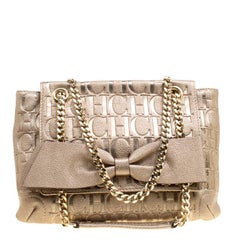 Carolina Herrera Gold Monogram Leather Audrey Shoulder Bag