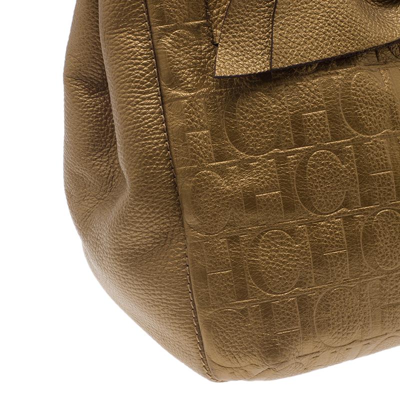 Carolina Herrera Gold Monogram Leather Audrey Tote Bag 4