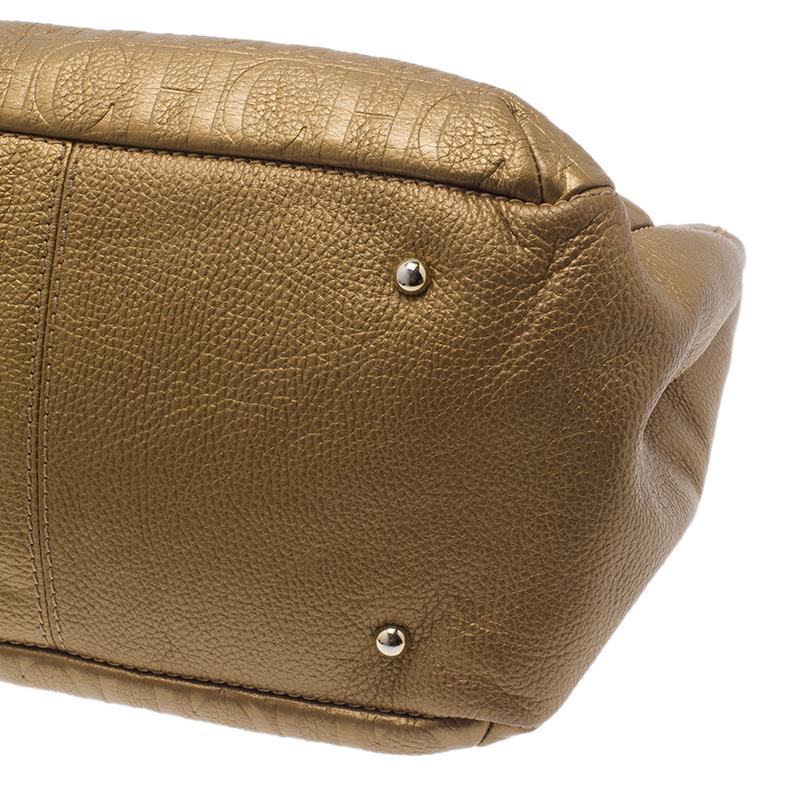 Carolina Herrera Gold Monogram Leather Audrey Tote Bag 5