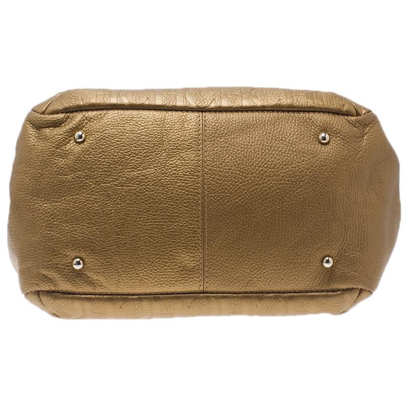 Carolina Herrera Gold Monogram Leather Audrey Tote Bag In Good Condition In Dubai, Al Qouz 2