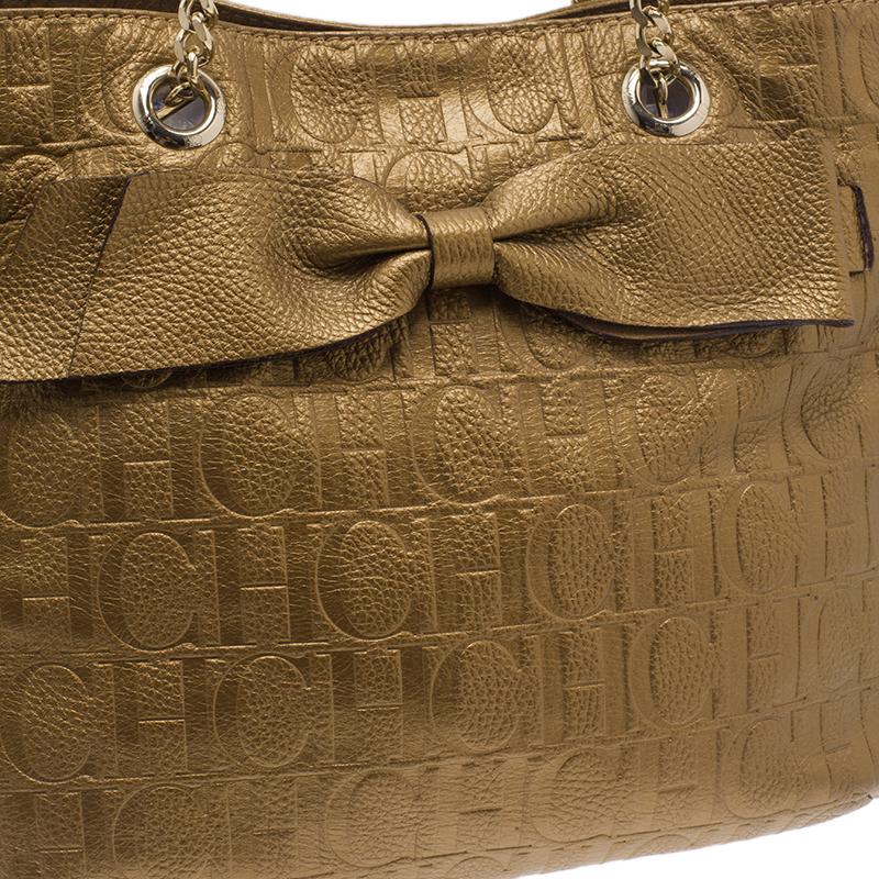 Carolina Herrera Gold Monogram Leather Audrey Tote Bag 2