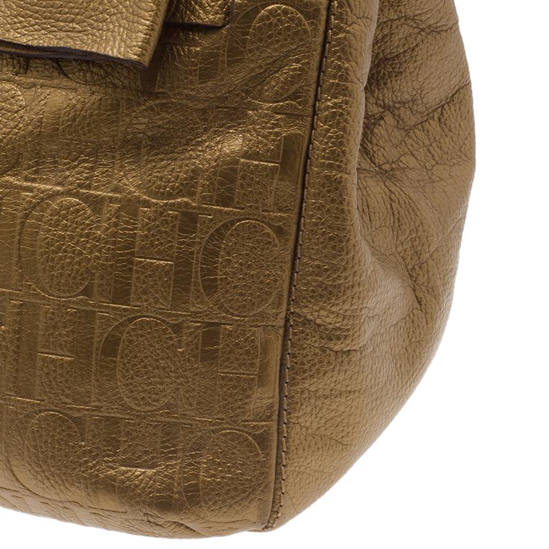 Carolina Herrera Gold Monogram Leather Audrey Tote Bag 3