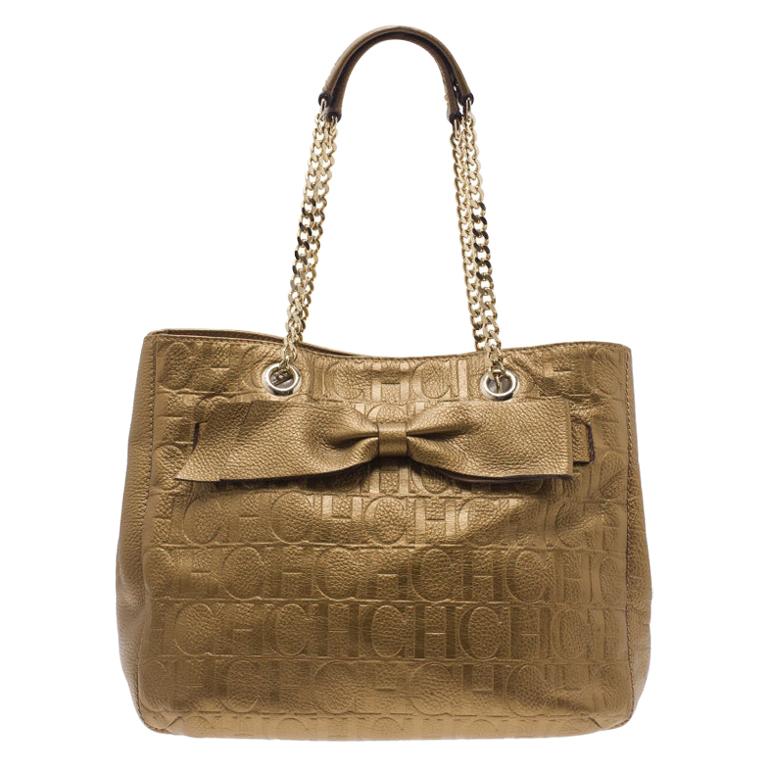 Carolina Herrera Gold Monogram Leather Audrey Tote Bag