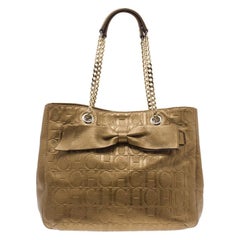 Vintage Carolina Herrera Gold Monogram Leather Audrey Tote Bag