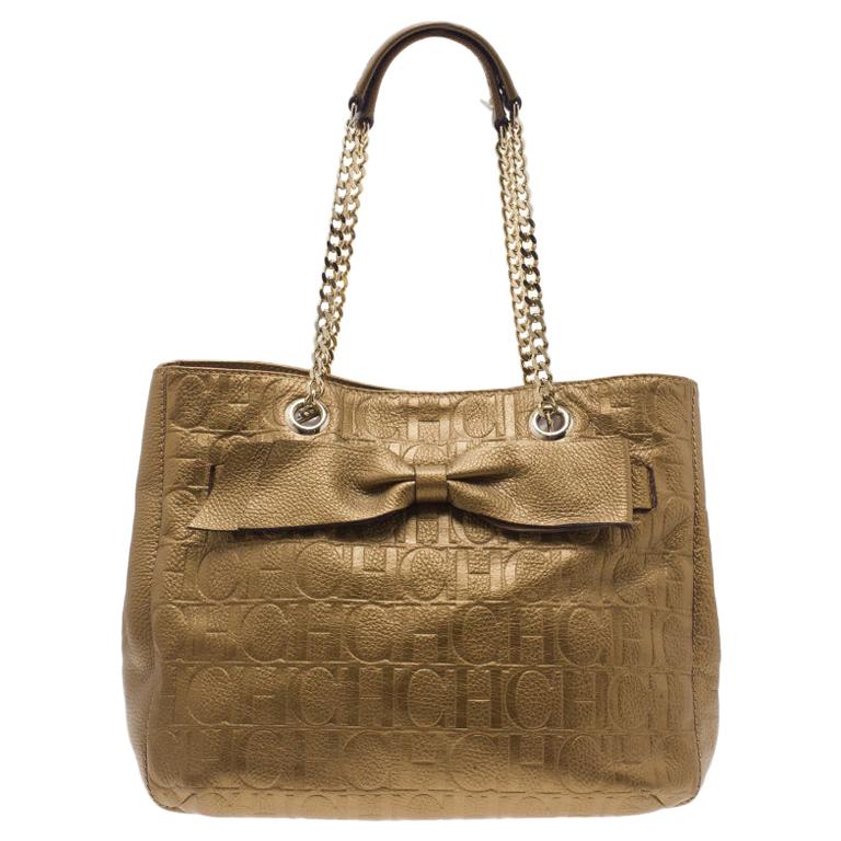 Carolina Herrera Gold Monogram Leather Audrey Tote Bag For Sale at 1stDibs