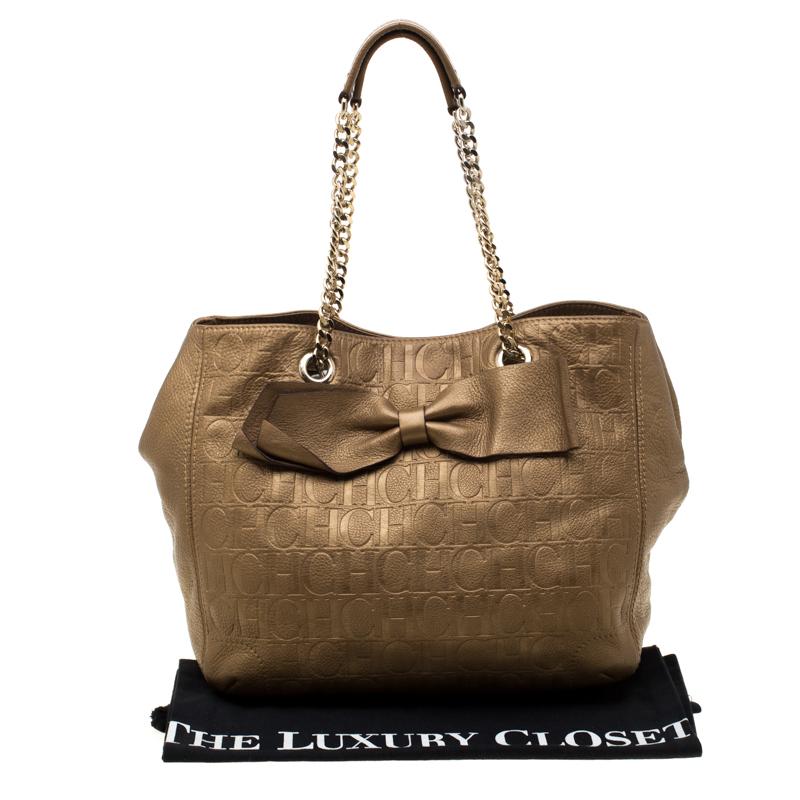 Carolina Herrera Gold Monogram Leather Audrey Tote 6