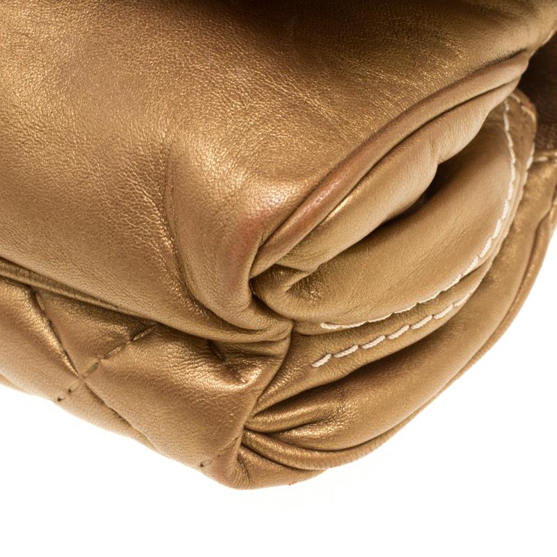 Carolina Herrera Gold Quilted Leather Clutch 4
