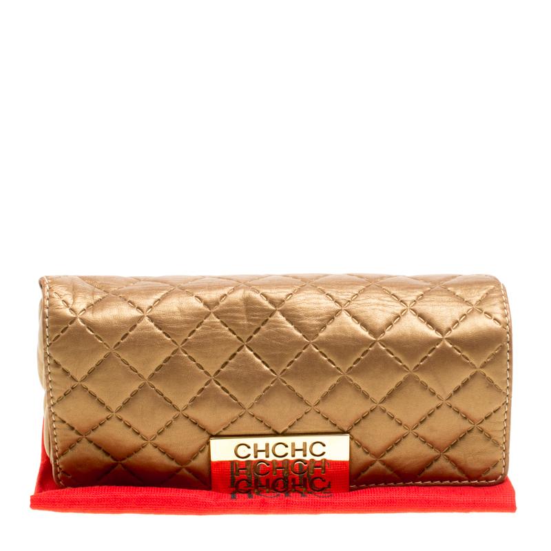 Carolina Herrera Gold Quilted Leather Clutch 5