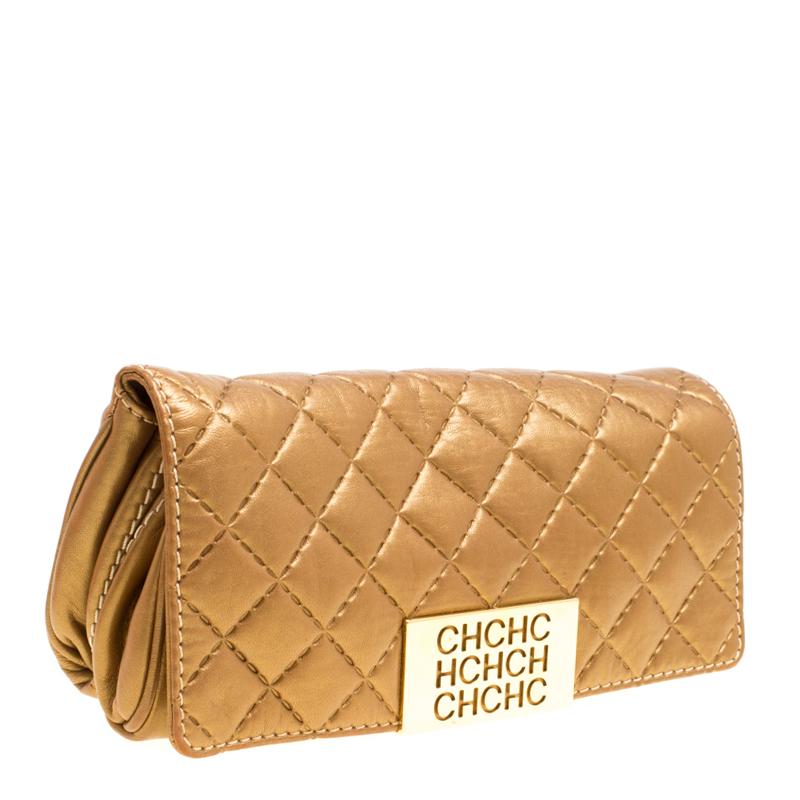 Carolina Herrera Gold Quilted Leather Clutch (Braun)