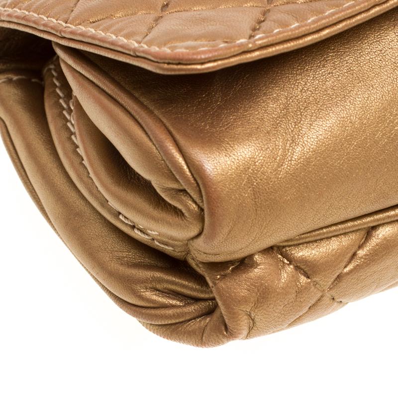 Brown Carolina Herrera Gold Quilted Leather Clutch