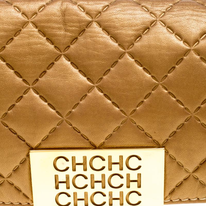 Carolina Herrera Gold Quilted Leather Clutch 3