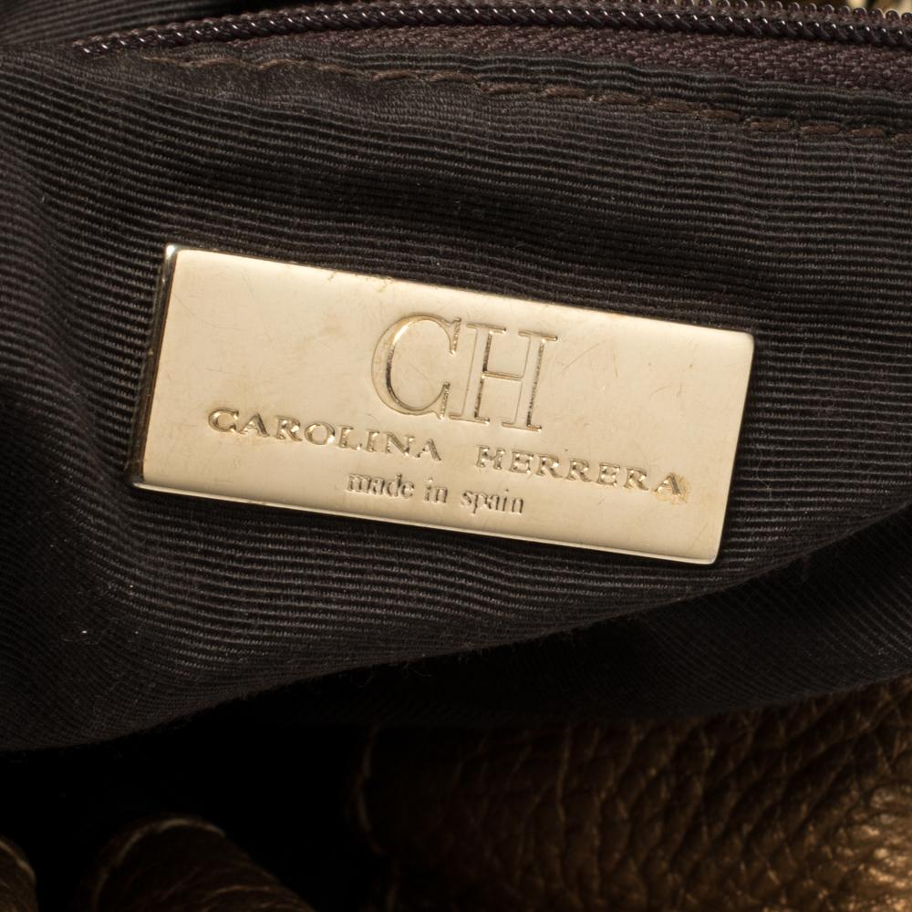 Women's Carolina Herrera Golden Brown Embossed Leather Bow Bucket Shoulder Bag