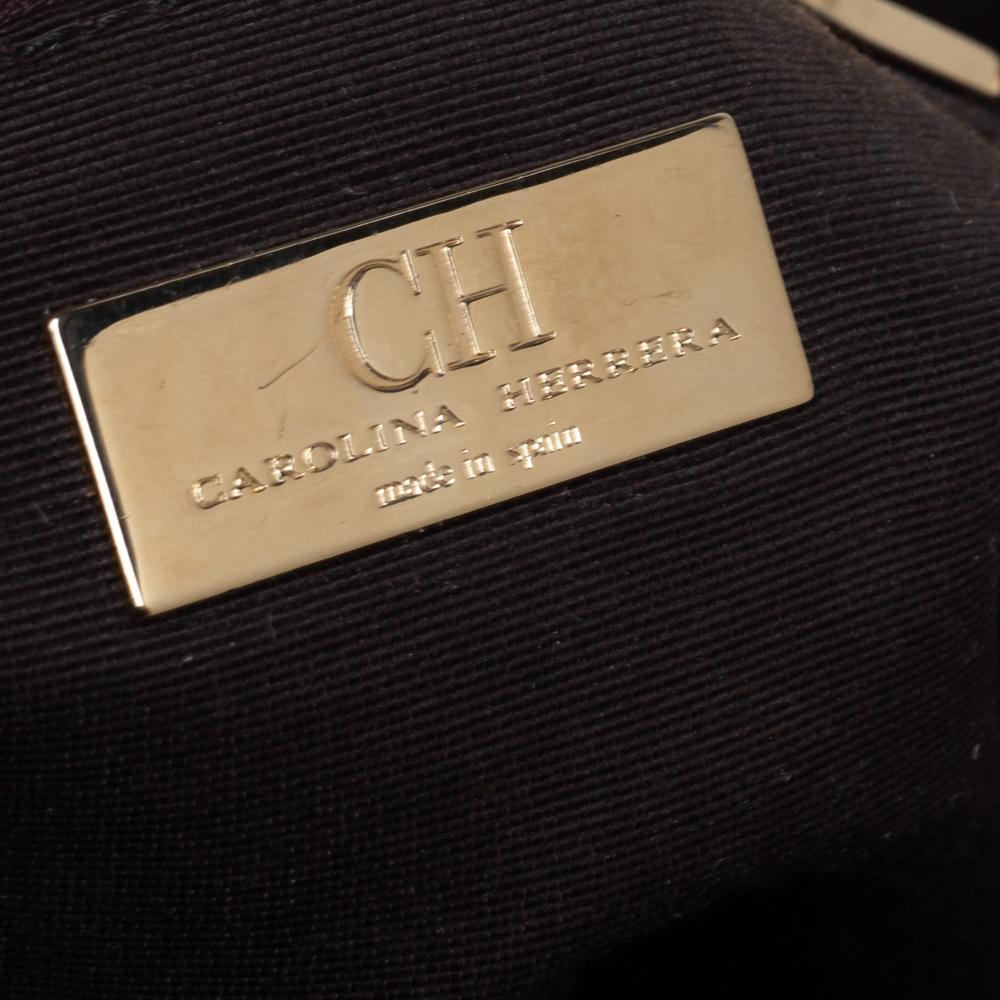 Carolina Herrera Golden Brown Monogram Embossed Leather Tassel Hobo For Sale 2