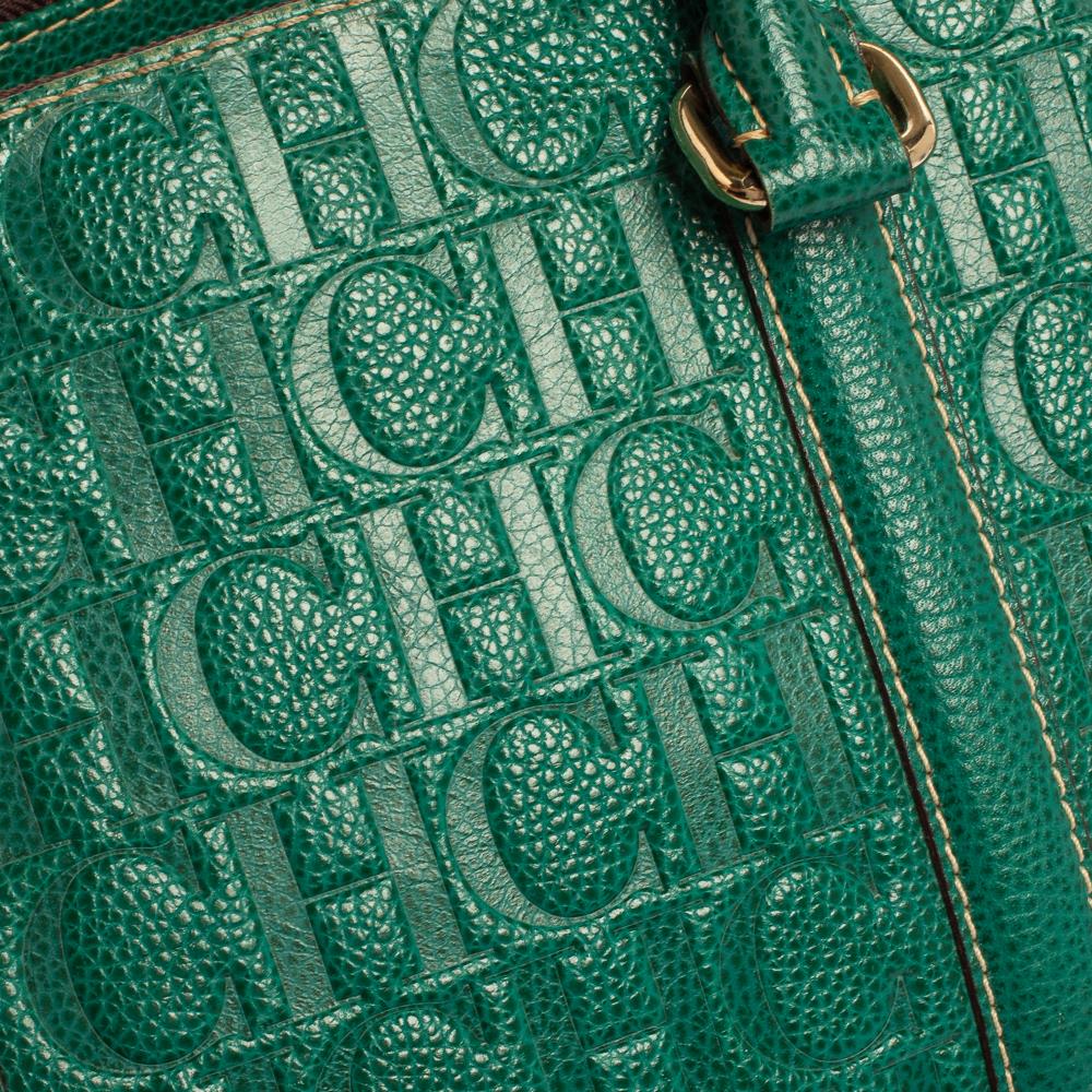 Carolina Herrera Green Embossed Leather Matteo Tote 4