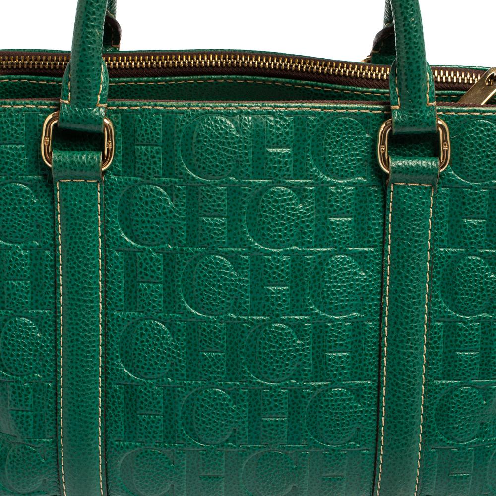 Carolina Herrera Green Embossed Leather Matteo Tote 7